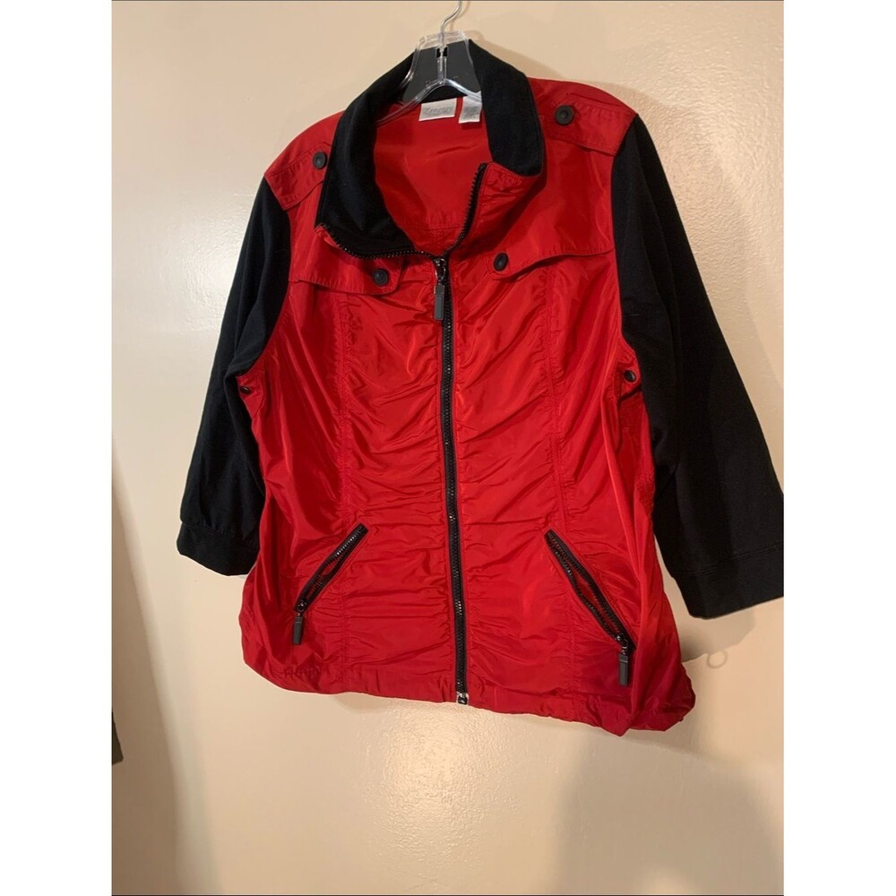 Zenergy by Chico's Women's Zip-Front Jacket w/ 3/4 sleeve XL (Size 3)red black